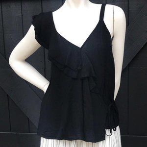 Black Ruffle Shoulder Tank Top